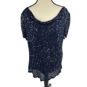 Davids Bridal Womens Silk Sequin Top Navy Blue Formal Party Plus 16W